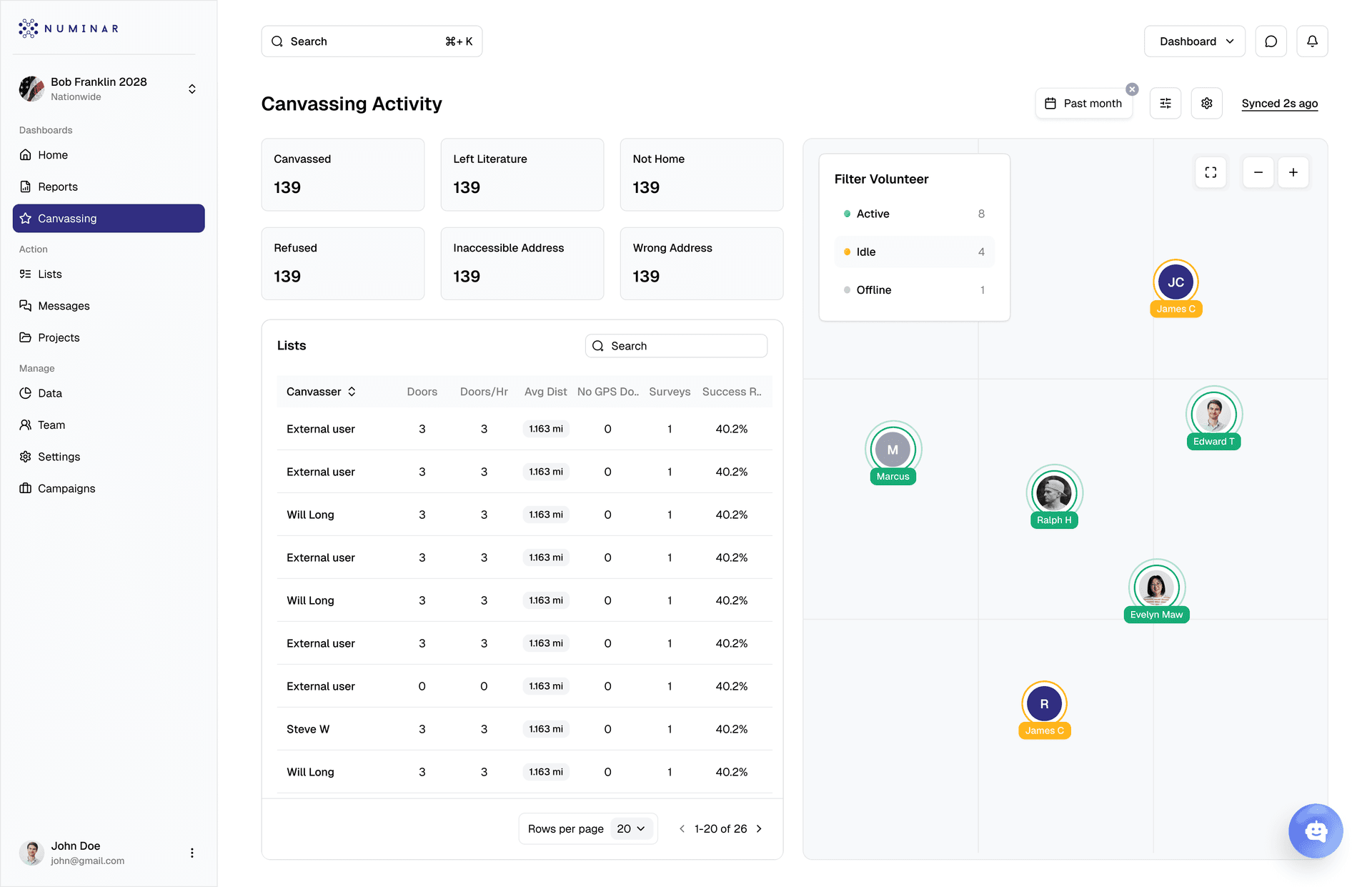 The redesigned Numinar canvassing interface