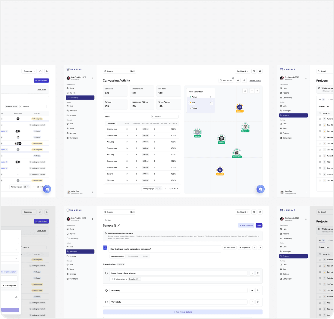 Numinar campaign platform screens