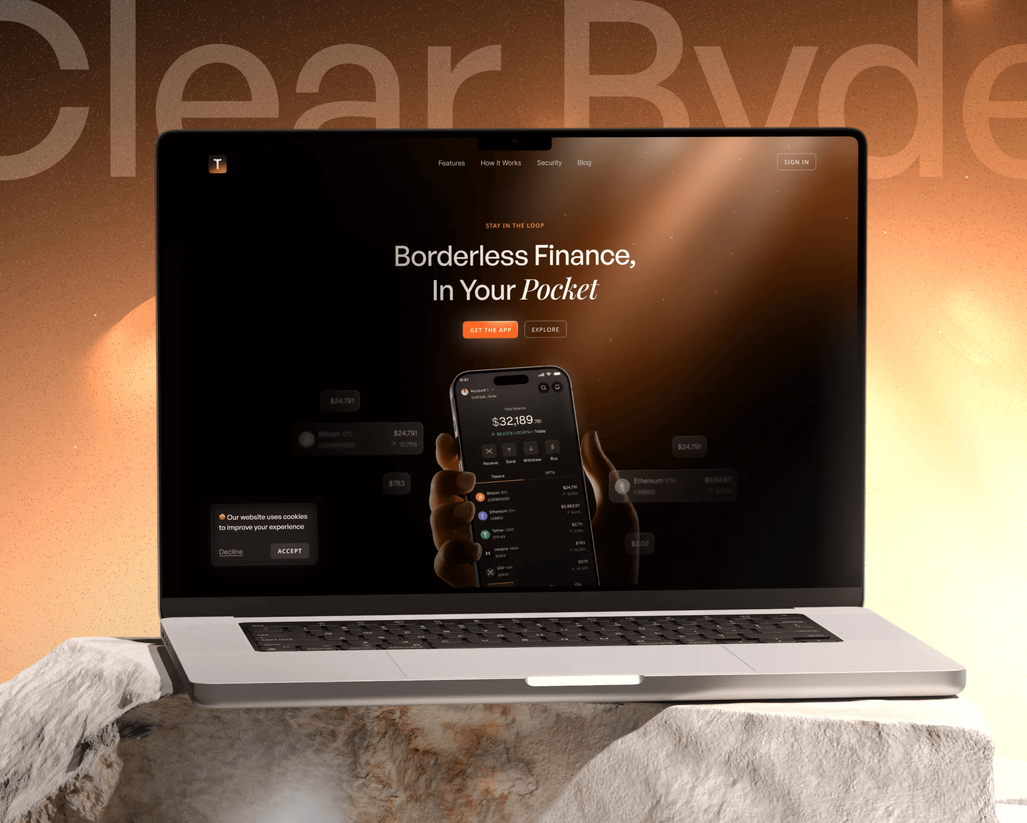 Tirra wallet website displayed on a laptop