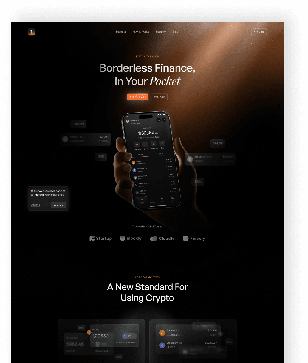 Upper part of the Tirra landing page