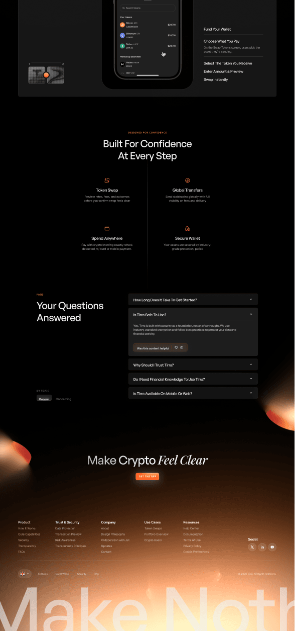Lower part of the Tirra landing page